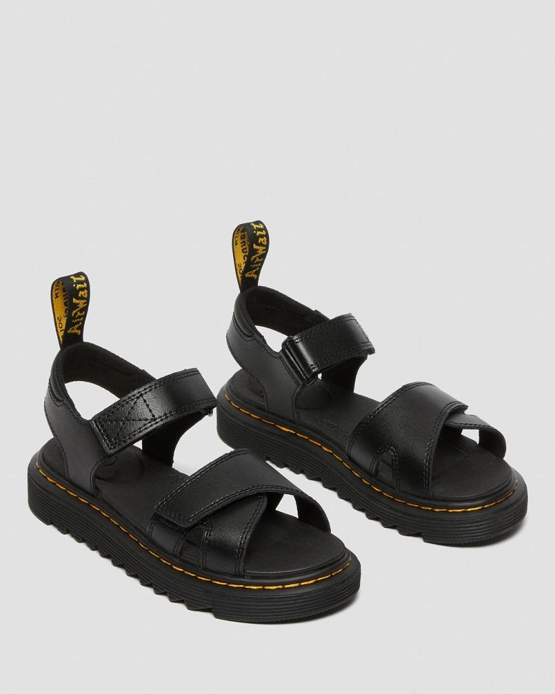 Dr Martens Junior Vossie Læder Sandaler Børn Sort | DK 724JPQ